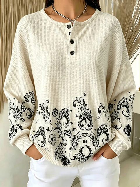 Women's new retro delicate flower print sweater m303313