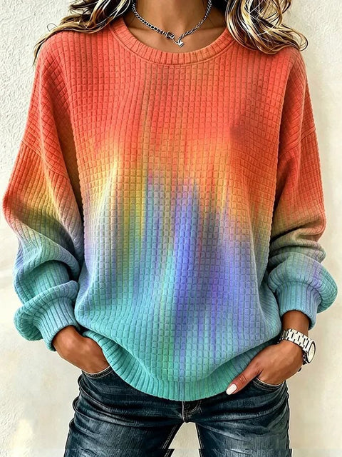 Printed maple leaf tie-dye element round neck shoulder small checkered sweater FF303307