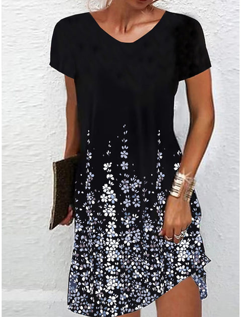 Women's Casual Print Dress Flower Print Crew Neck Fashion Street Outdoor Daily Short Sleeve Regular Fit m301702