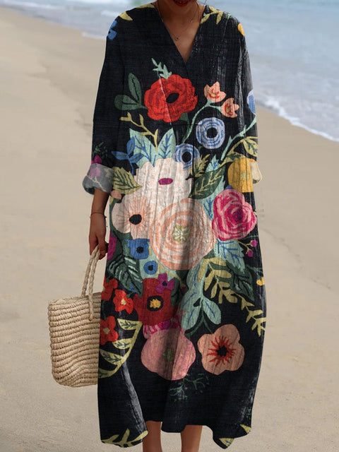 Ladies casual floral 3D printing sleeve dress m301071