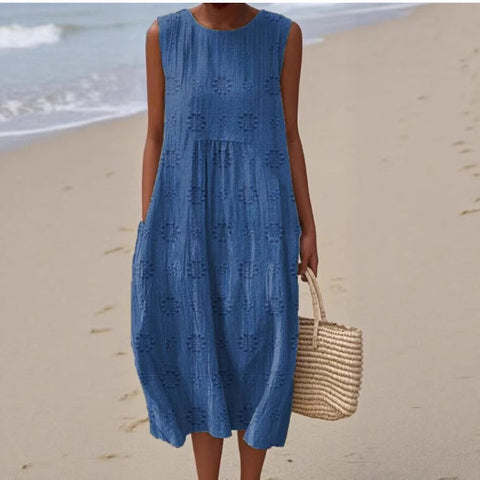 New sleeveless casual printing temperament long dress dress slim fit small fresh casual dress m301521