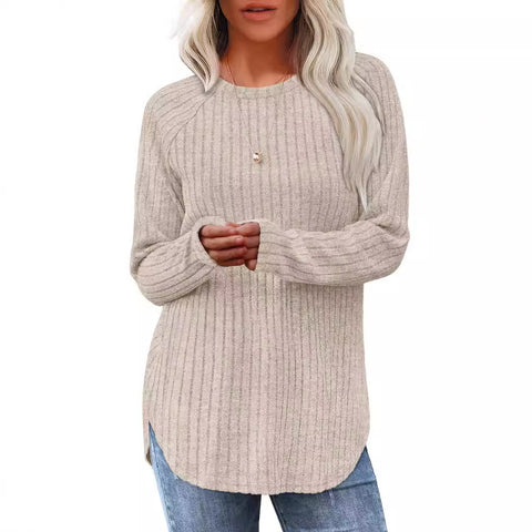 Loose crew neck high and low curved hem top women's m302070