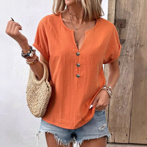 Button v-neck short-sleeved t-shirt top m301201