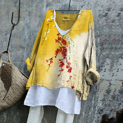 Long-sleeved printed casual pullover loose round neck single-piece T-shirt (without under shirt) m301042