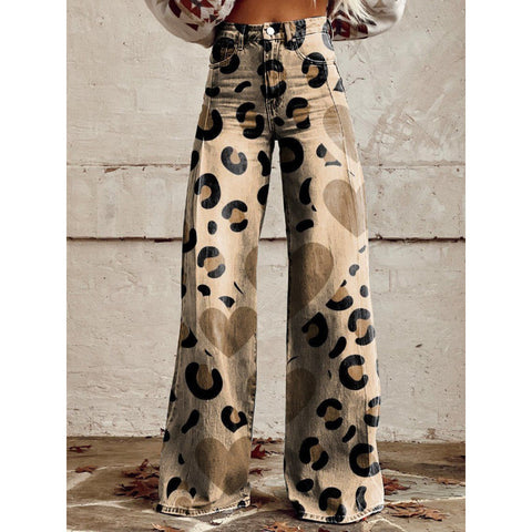 3D heat transfer flared pants simulation denim trousers loose pants m301550