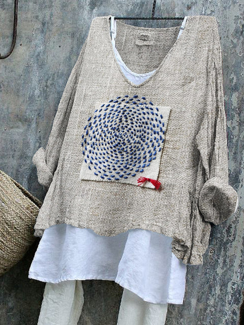 Long-sleeved printed casual pullover loose round neck single-piece T-shirt m301042