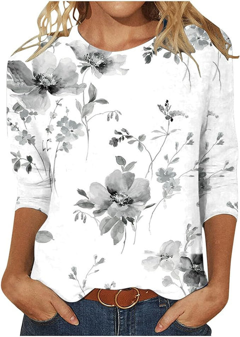 Seven-quarter sleeve plant flower 3D printing crew neck pullover m300615