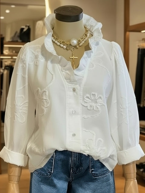 Spring and summer lace print cotton and linen sweet shirt m302681