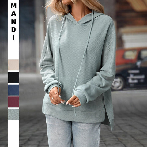 Waffle knitted pullover long-sleeved sweater hoodie women's m302107