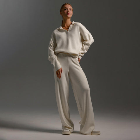 Knitted set European and American autumn and winter sweater set Polo neck knitted jumper + wide-leg trousers two-piece set m301788