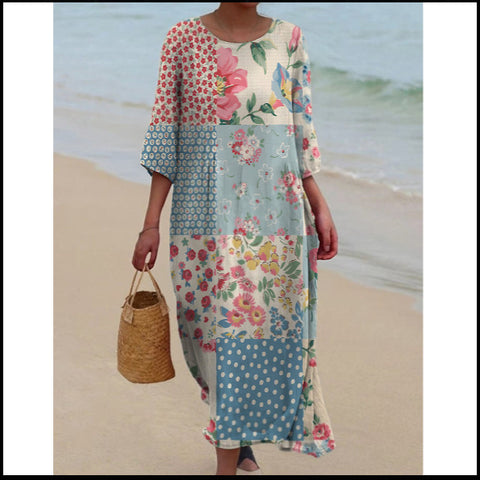 Women's Crew Neck Long Printed Casual Fashion Women's Dress m301059