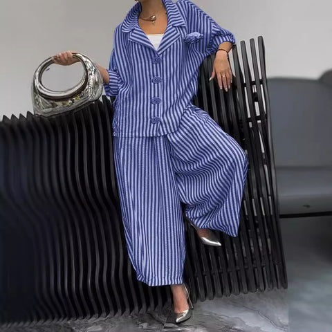 Autumn commuter temperament flower striped loose blazer casual suit m302316