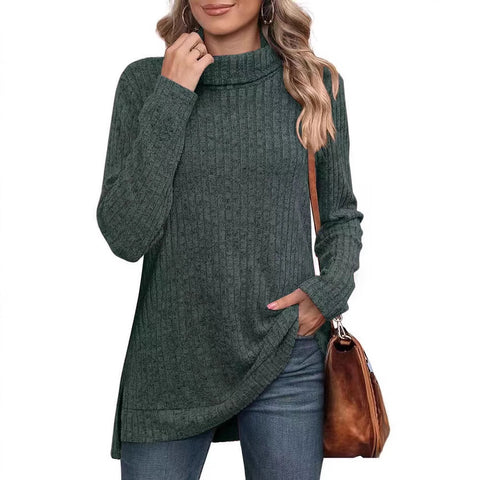 Autumn and winter new high-necked split-ended long-sleeved loose casual T-shirt top m302063