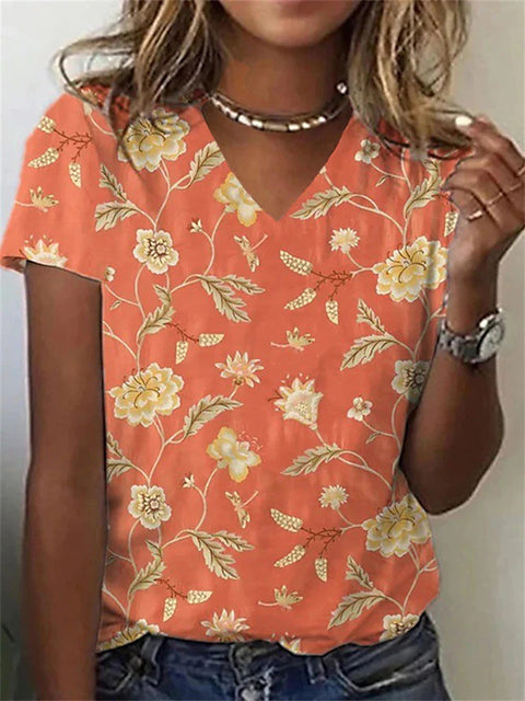 V-neck top 3D rose morning glory T-shirt m303194
