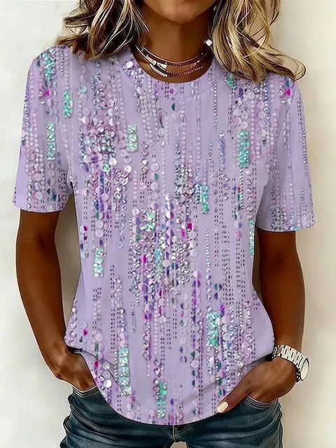 T-shirt ras du cou à manches courtes en imitation coton à imprimé floral pour navetteur m303070
