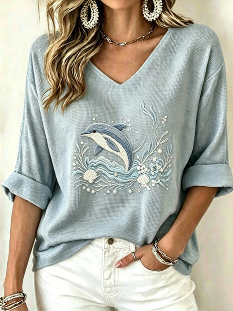 Pull col V manches longues imprimé femme m303200
