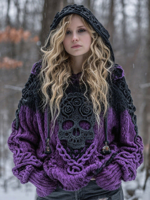 Autumn and winter loose hooded top casual shoulder retro women's printed sweater m302036