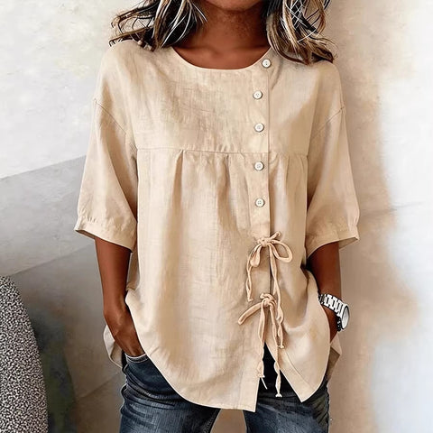 Temperament shirt with button-up crew neck medium-sleeved top m302712