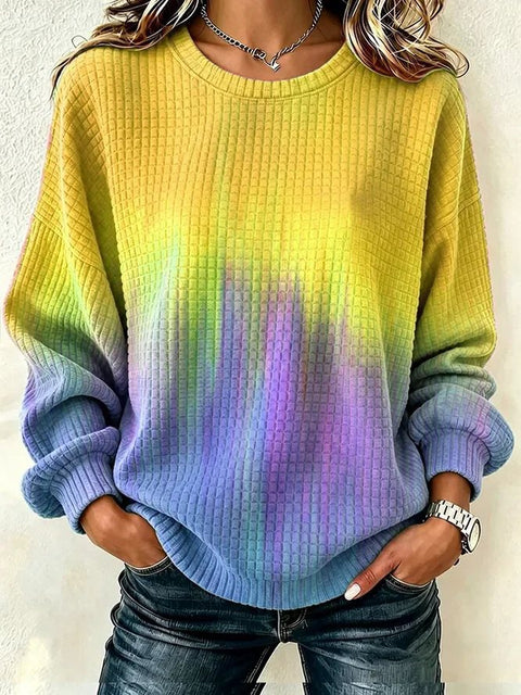 Printed maple leaf tie-dye element round neck shoulder small checkered sweater FF303307