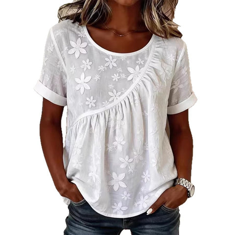 Women's Embroidery Design Crew Neck Short Sleeve m302736