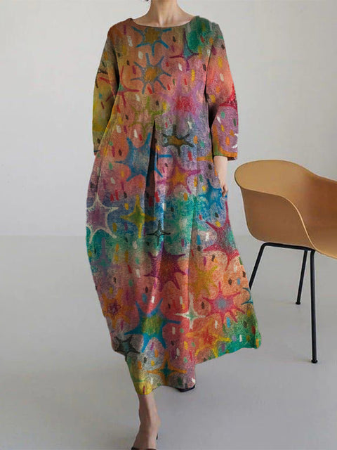 Loose Crew Neck Fashion Premium Long Sleeve Printed Dress m301044