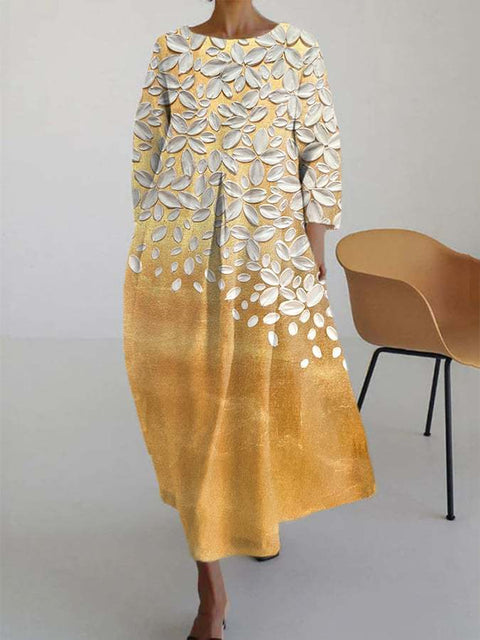 Women's loose crew neck fashion high-end long-sleeved printed dress m301049