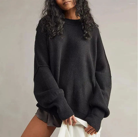 Crew neck bat wing long-sleeved sweater autumn knitted side slit jumper m301590