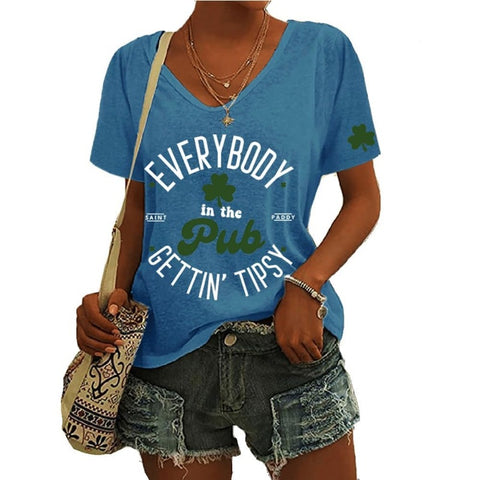 3D digital printing letter series women's V-neck short-sleeved T-shirt m301557