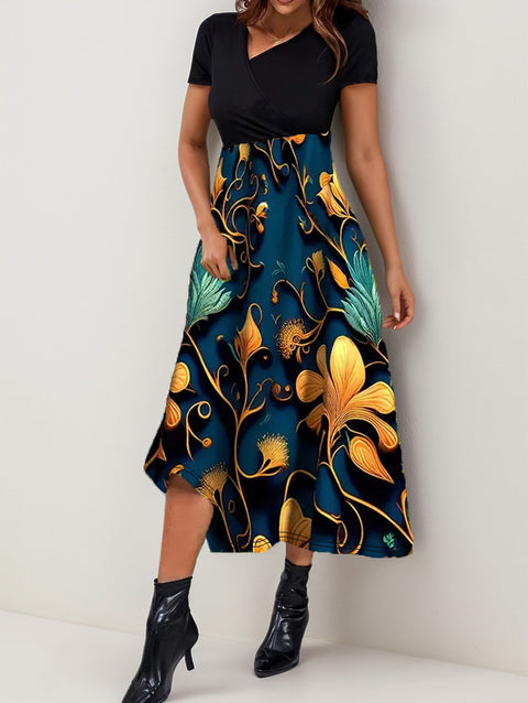 Splicing print elegant fashion dress m301209