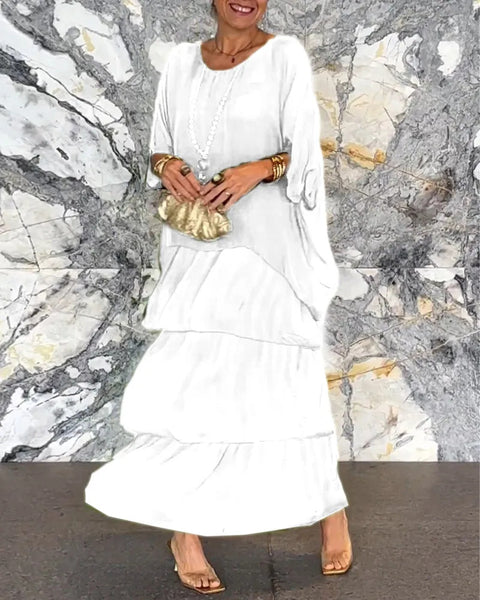 Fashion women's temperament round neck bat sleeve long dress m301334