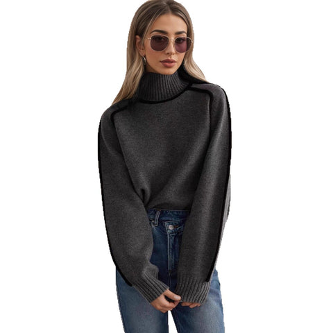 Women's sweater fashion semi-turtleneck with rotator sleeves top temperament line thread bottoming knitted sweater m302084
