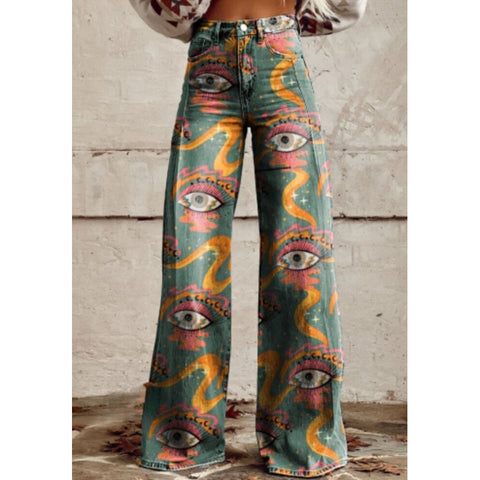 3D heat transfer flared pants simulation denim trousers loose pants m301550