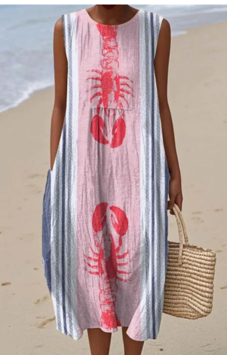 New sleeveless casual printing temperament long dress dress slim fit small fresh casual dress m301521
