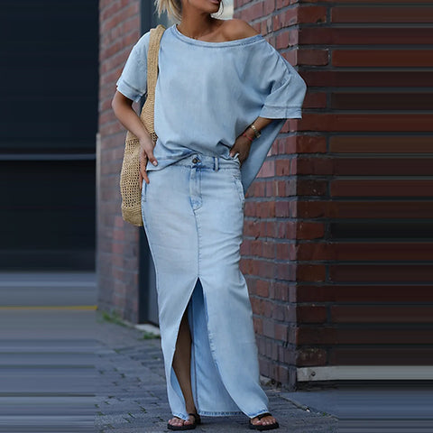 New women's fashion top split skirt two-piece skirt set m302303