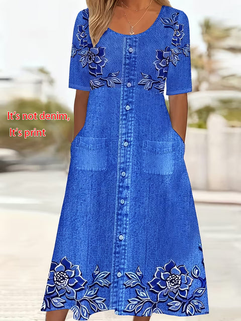Mid-waist women's casual crew neck printed pendulum women's dress m302399