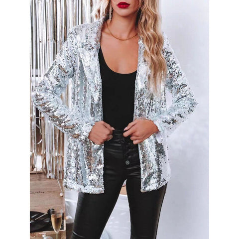 Cardigan lapel long-sleeved sequined casual blazer women's m302080