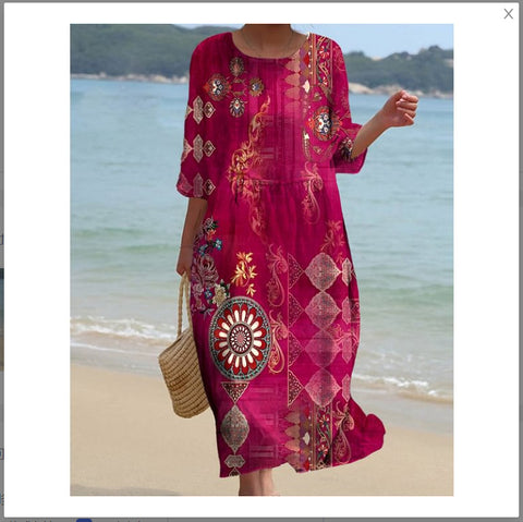Women's Crew Neck Long Printed Casual Fashion Women's Dress m301059