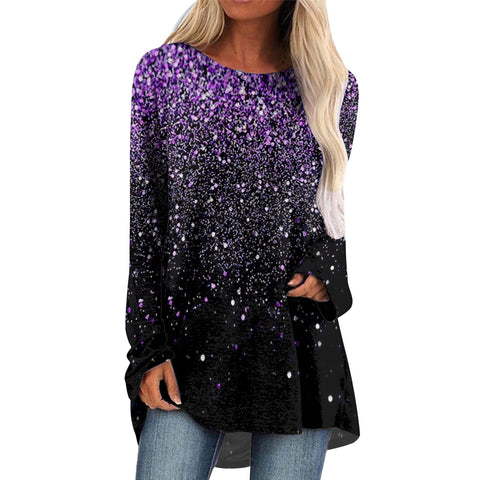 Ragged shoulder loose top new European and American sequins long sleeve m301617
