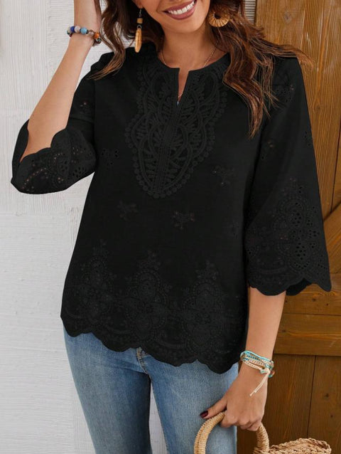 Stylish and sexy lace edge V-neck spring and summer new seven-quarter sleeve shirt m301472
