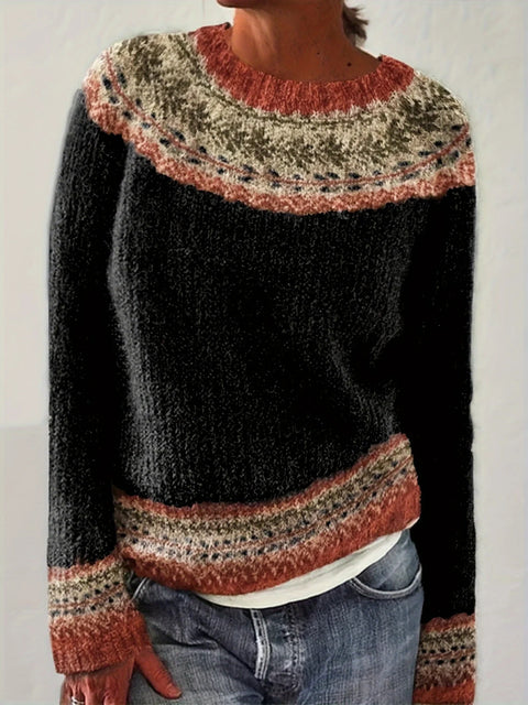 Crew neck color matching loose fashion pullover knitted sweater m301877