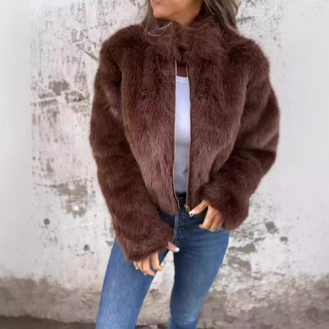 Autumn and winter women's imitation fur turtleneck zipper casual top jacket m301328