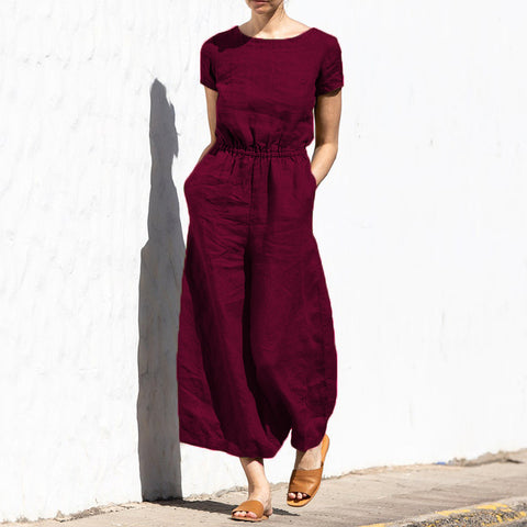 Summer solid color high waist sleeveless trousers women's fashion casual loose temperament jumpsuit m301893
