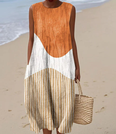 New sleeveless casual printing temperament long dress dress slim fit small fresh casual dress m301521