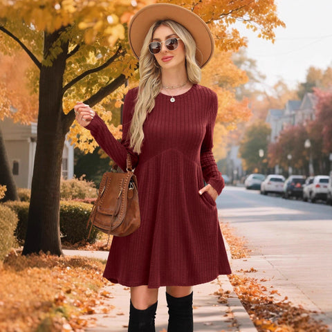 Autumn and winter Bohemian irregular polished knee solid color dress women's umbrella skirt m302112