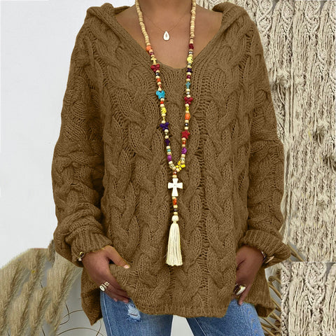 Solid color twist knitted hoodie m300492