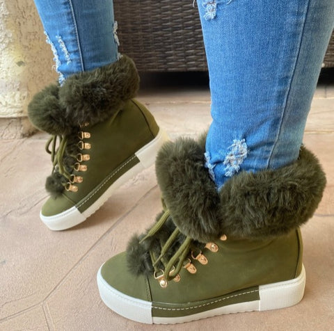 Short long fur leather boots m302293