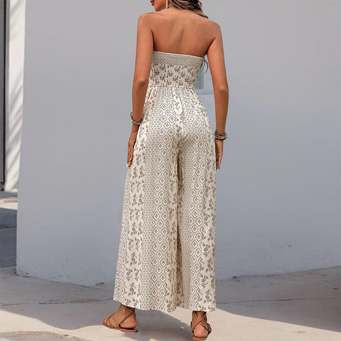 Summer hot-selling high-waisted lace-up wide-leg pants with splicing ethnic style casual wide-leg trousers m300833