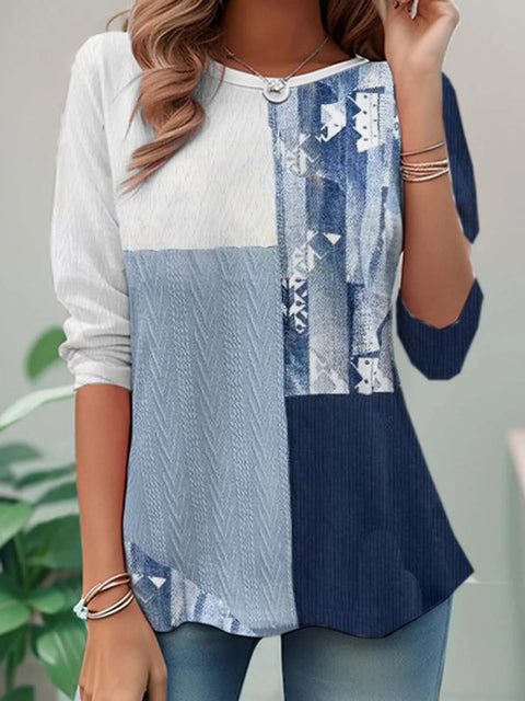 New high-end ethnic casual versatile long-sleeved crew neck T-shirt m301724