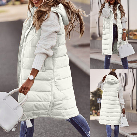 Solid color hooded single-breasted medium and long cotton jacket vest jacket top m300568