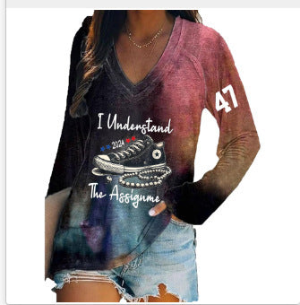 Women's V-neck long sleeve horror red graffiti 3D digital printing m301556